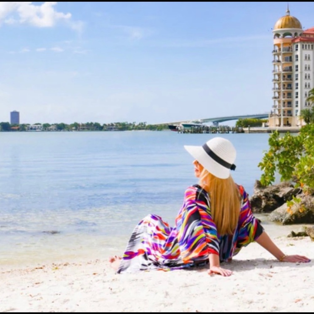 Drawstring V-Neck Multicolored Kaftan - Picture 4 of 5